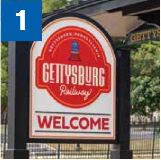 Gettysburg Railway welcome sign at the depot in Gettysburg, PA