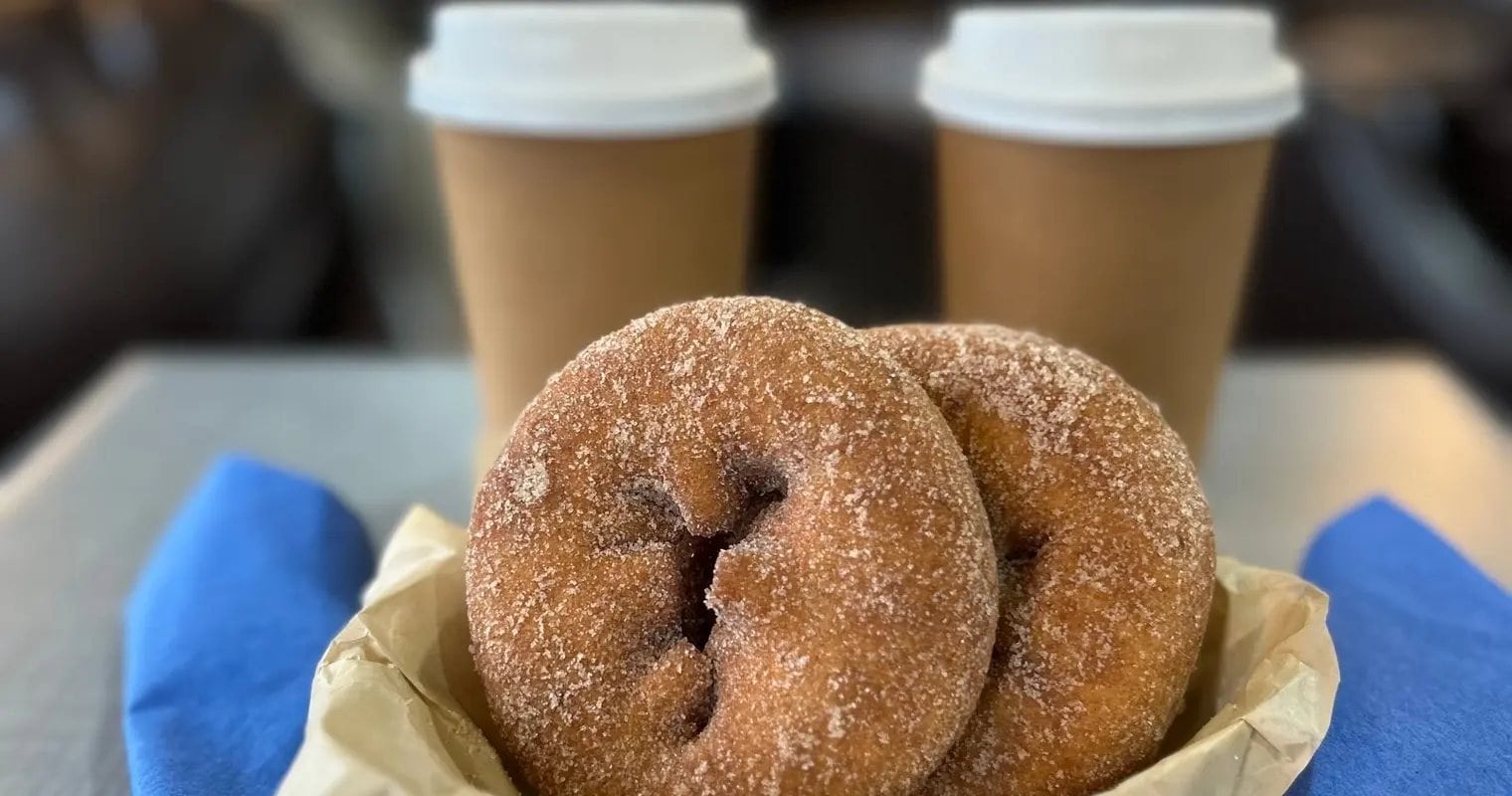 Coffee and apple cider donuts on the Ride n' Shine train in Gettysburg, PA